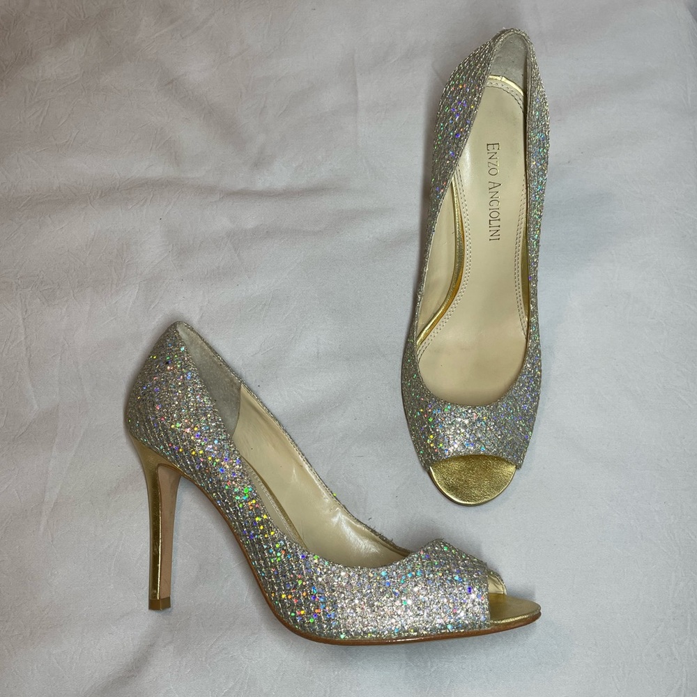 Enzo Angiolini Glitter Peep-Toe Heels